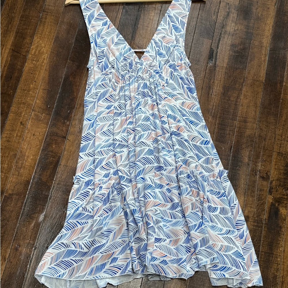 Millibon Blue and White Sleeveless V-Neck Sundress